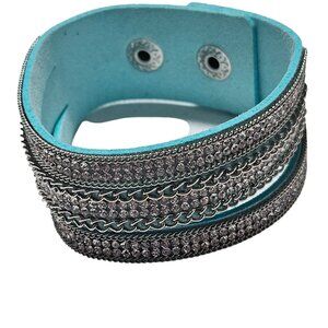 Stylish Silver Tone Chain Rhinestone Stacked Wrap Bracelet Snap Closure Jewelry